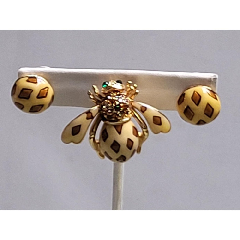 Joan Rivers Joan Of The Jungle Leopard Bee Brooch Pin and Earrings Set Gold Tone